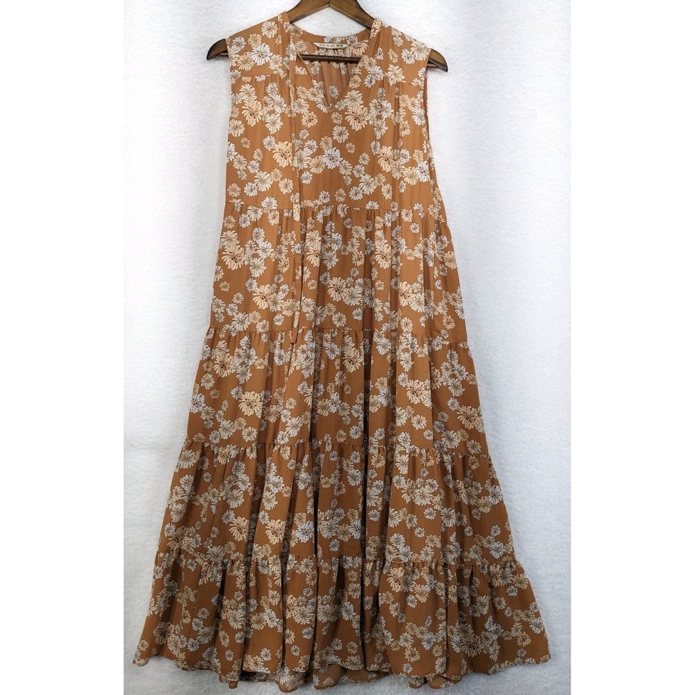 Paul & Joe Uniqlo Dress Brown Floral Tiered Sleeveless Cottagecore L